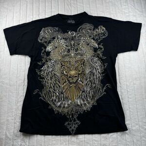 Last Hold T-Shirt Men's XL Affliction Style Skull Dragon Grunge Streetwear AOP